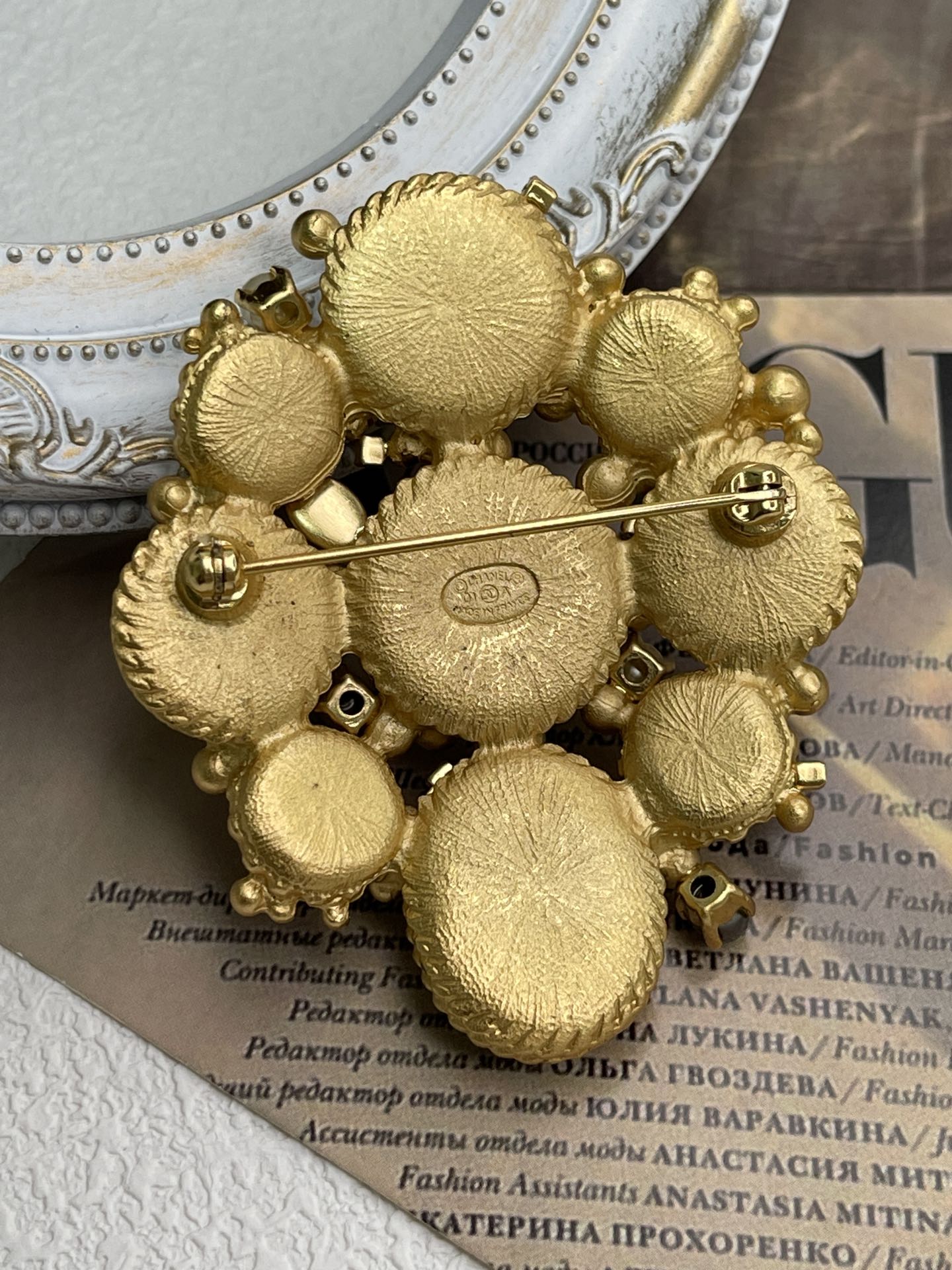 Chanel Brooch Coco Mark Color Stone Black Red Golden