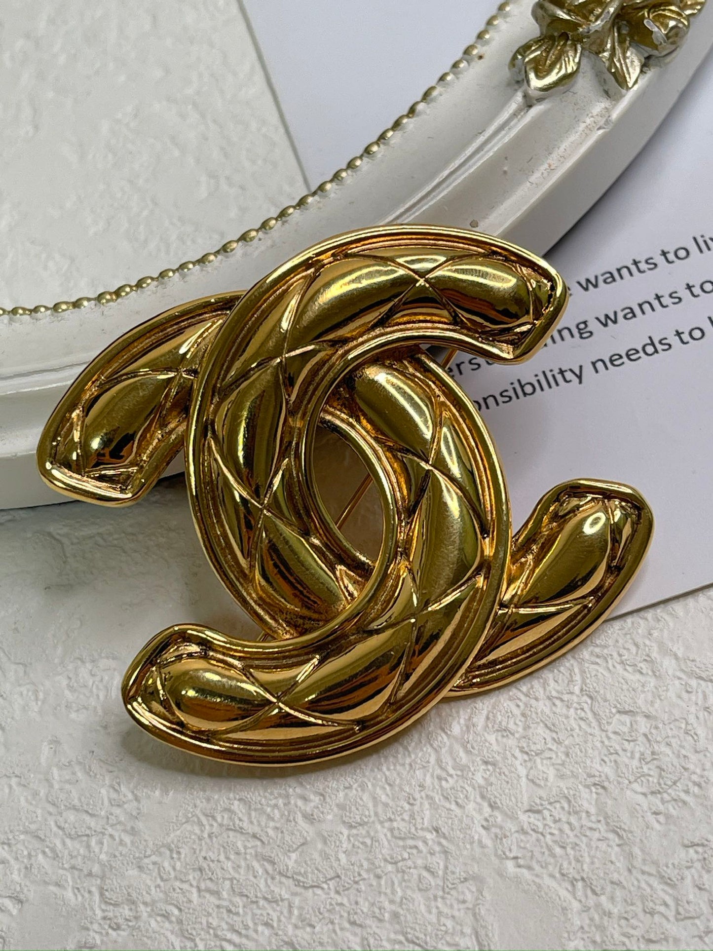 Chanel Coco Marc Matras Pattern Brooch Gold