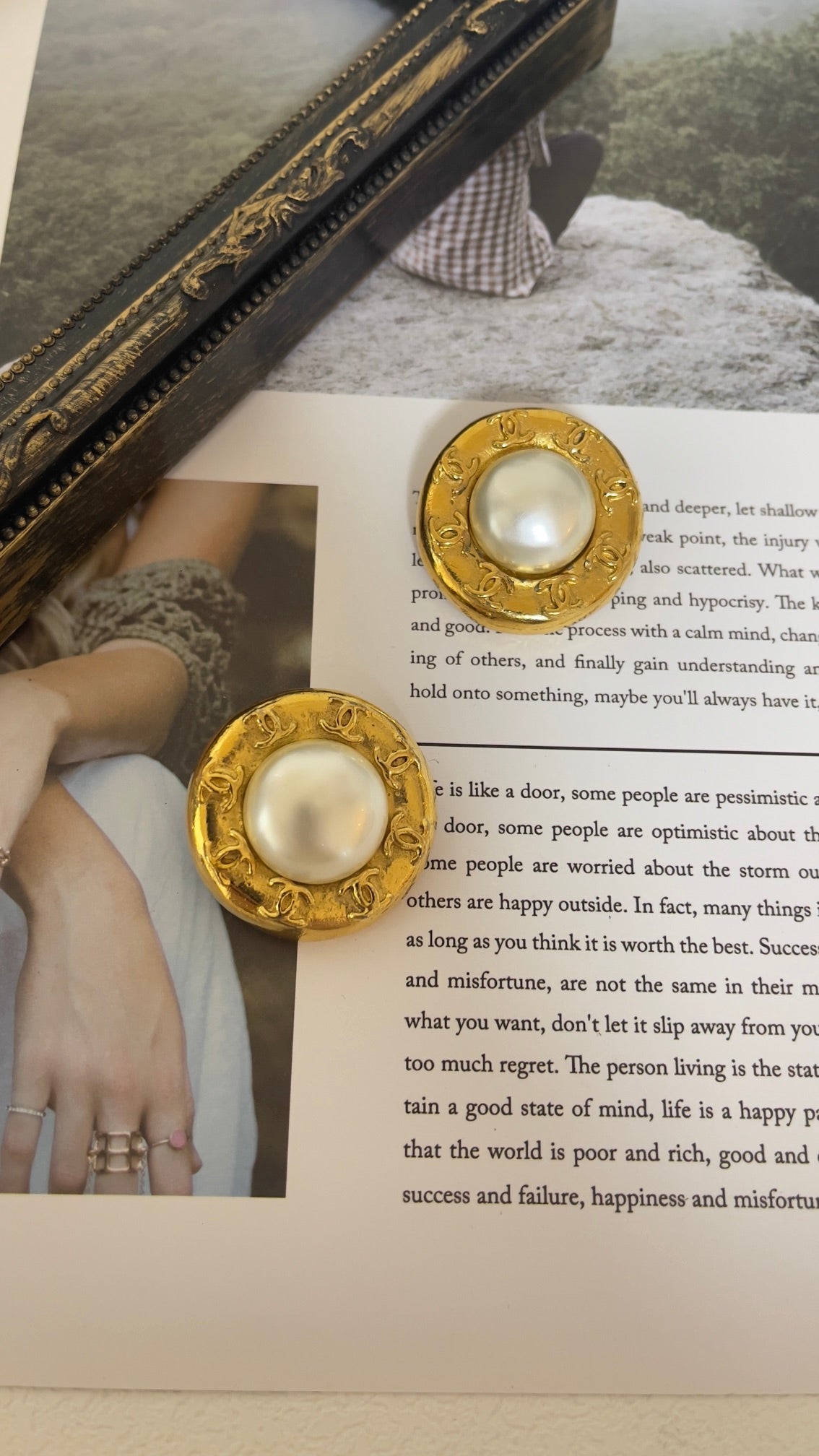 Gold Chanel Gold Plated CC Faux Pearl Clip on Earrings Golden