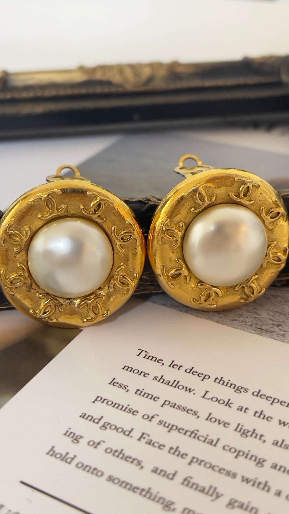 Gold Chanel Gold Plated CC Faux Pearl Clip on Earrings Golden