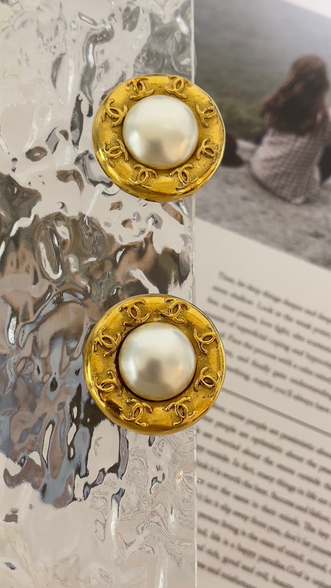 Gold Chanel Gold Plated CC Faux Pearl Clip on Earrings Golden