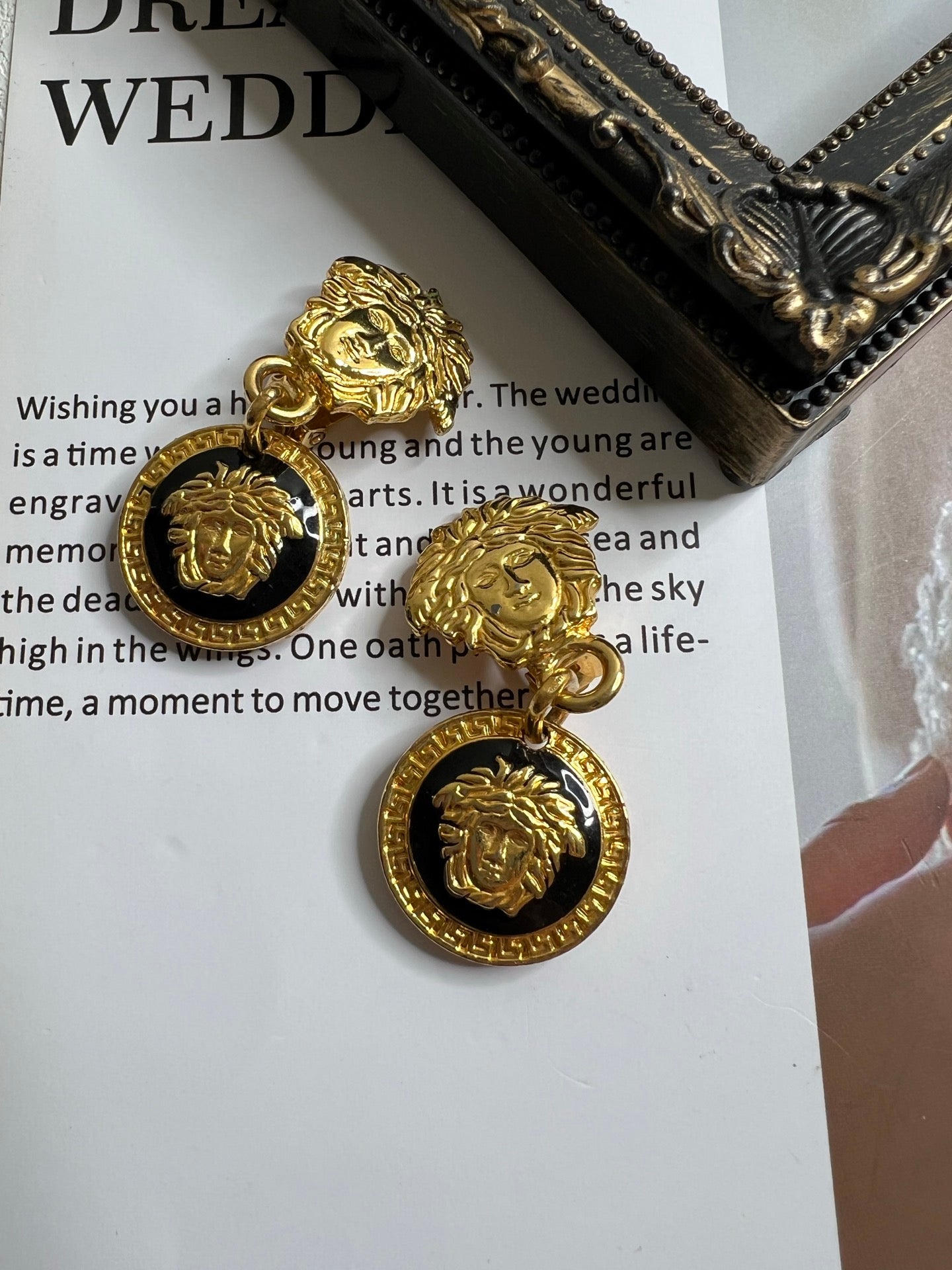 Vintage Versace Black & White Medusa Earrings