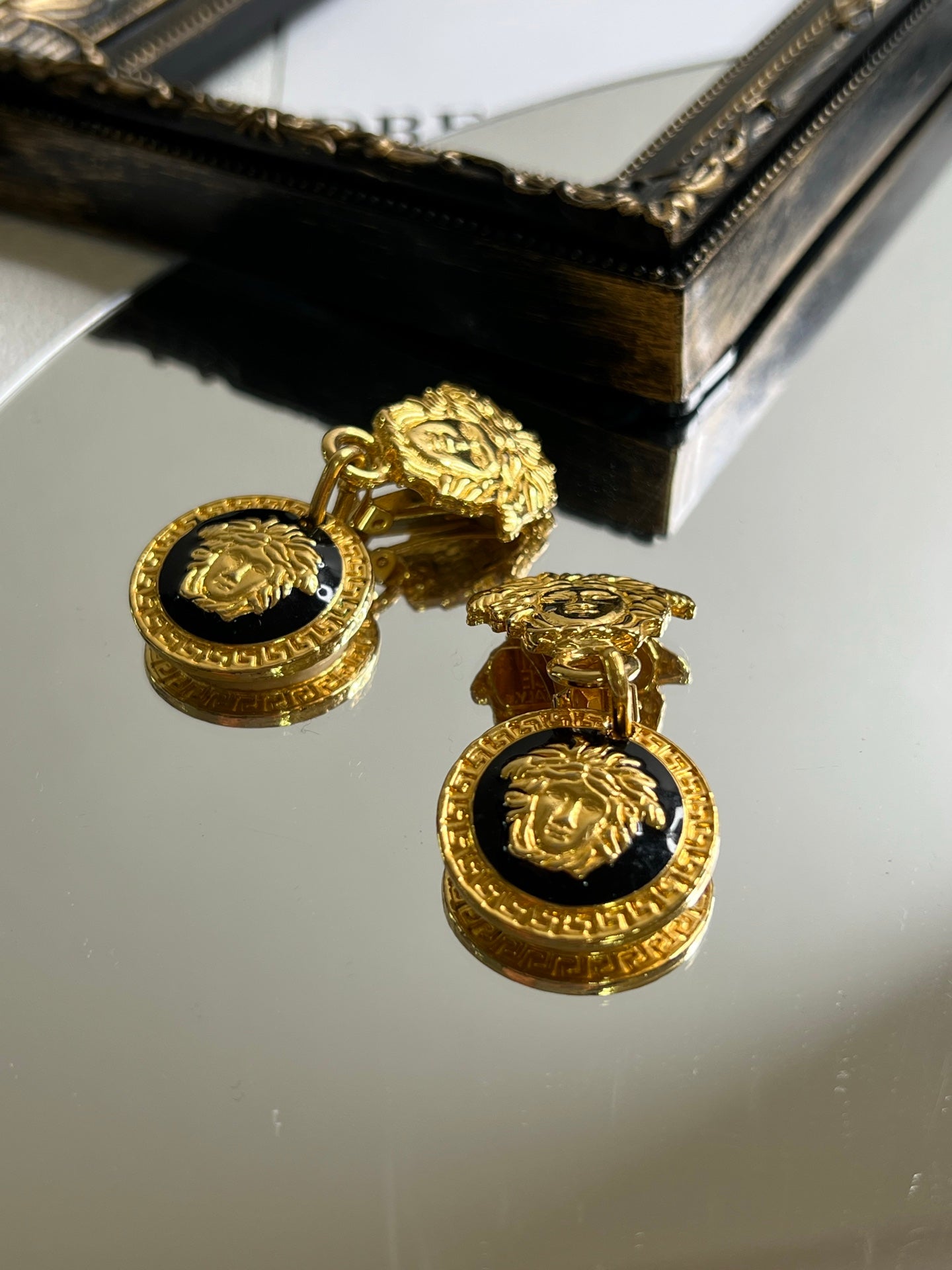 Vintage Versace Black & White Medusa Earrings