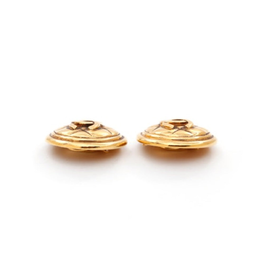 Chanel 1990's 'Quilted' Gold Earrings