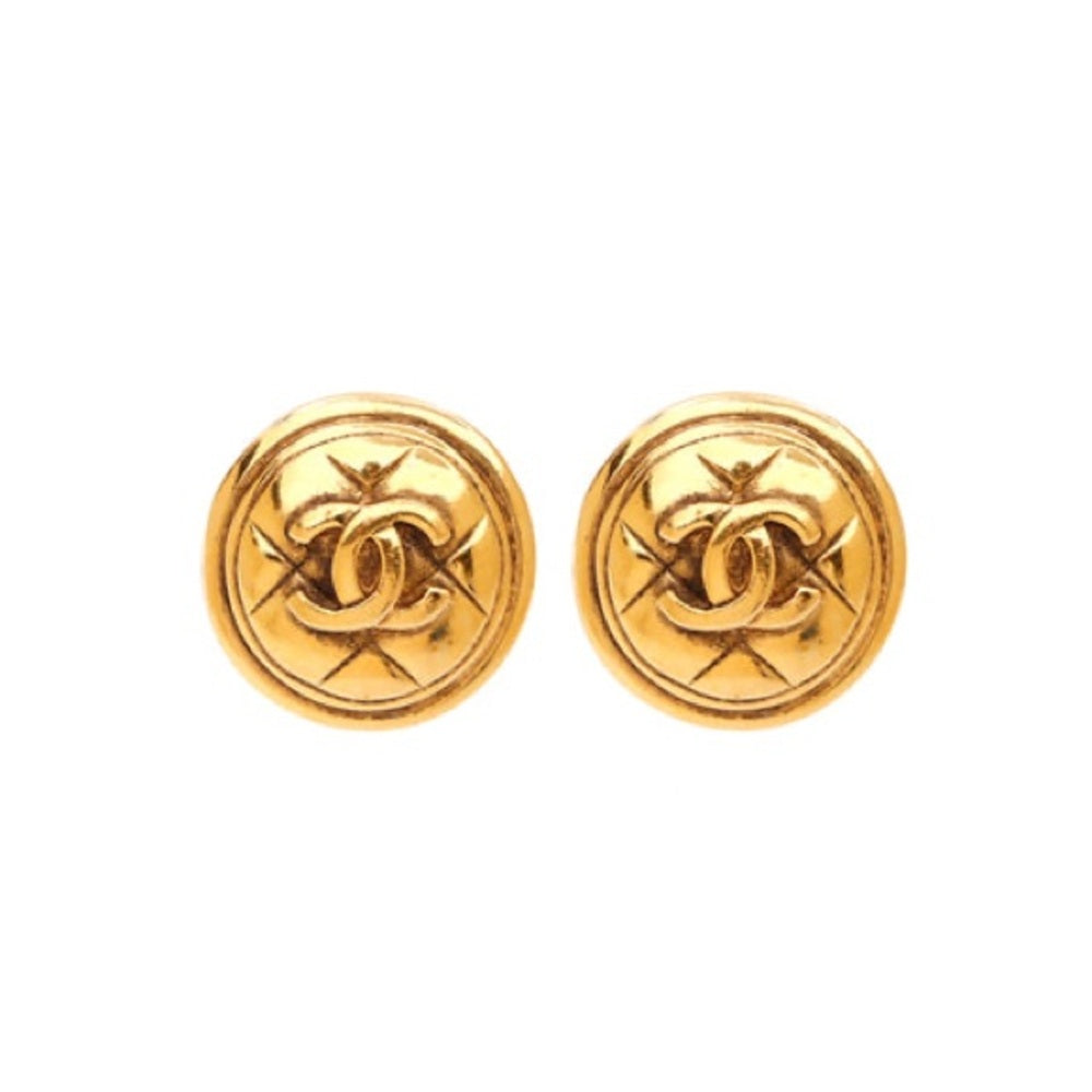 Chanel 1990's 'Quilted' Gold Earrings