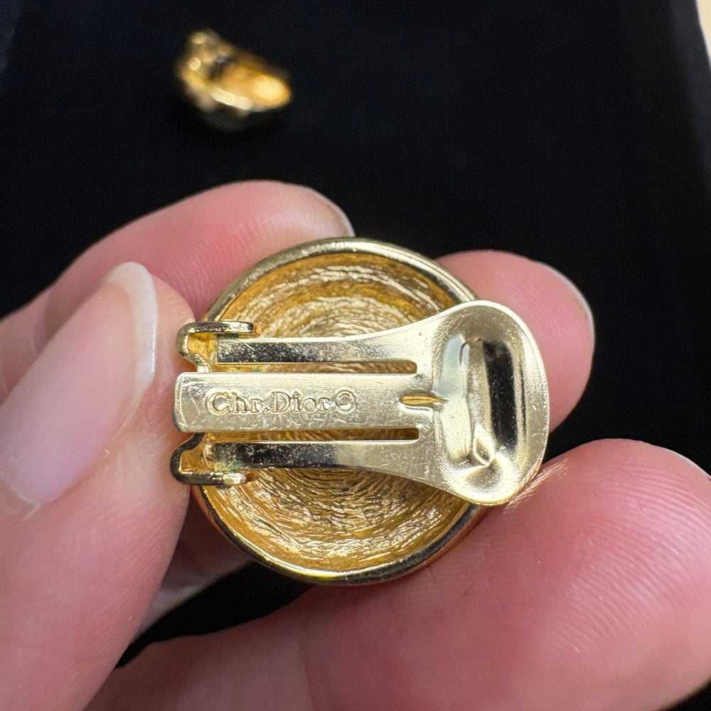 Vintage Christian Dior Gold, Pearl & Crystal Clip On Earrings