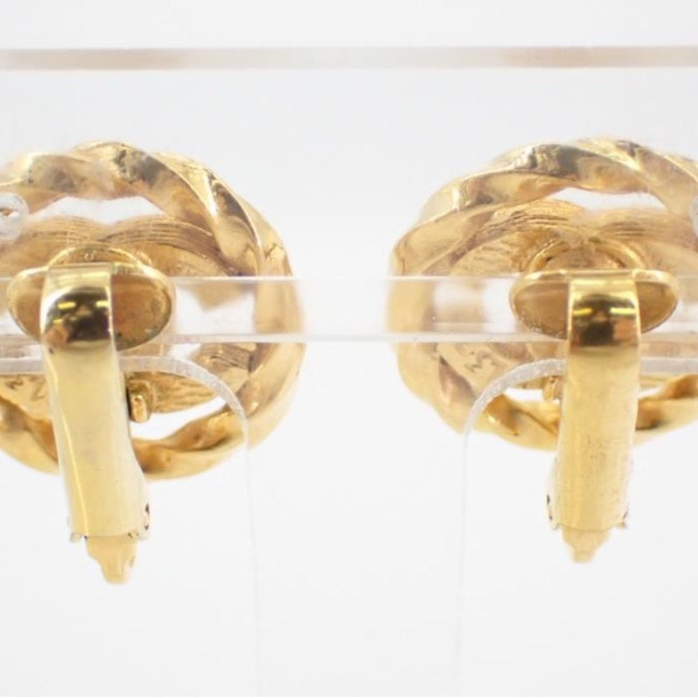 Authentic Chanel CC Rhinestone Clip on Earrings in Gold
