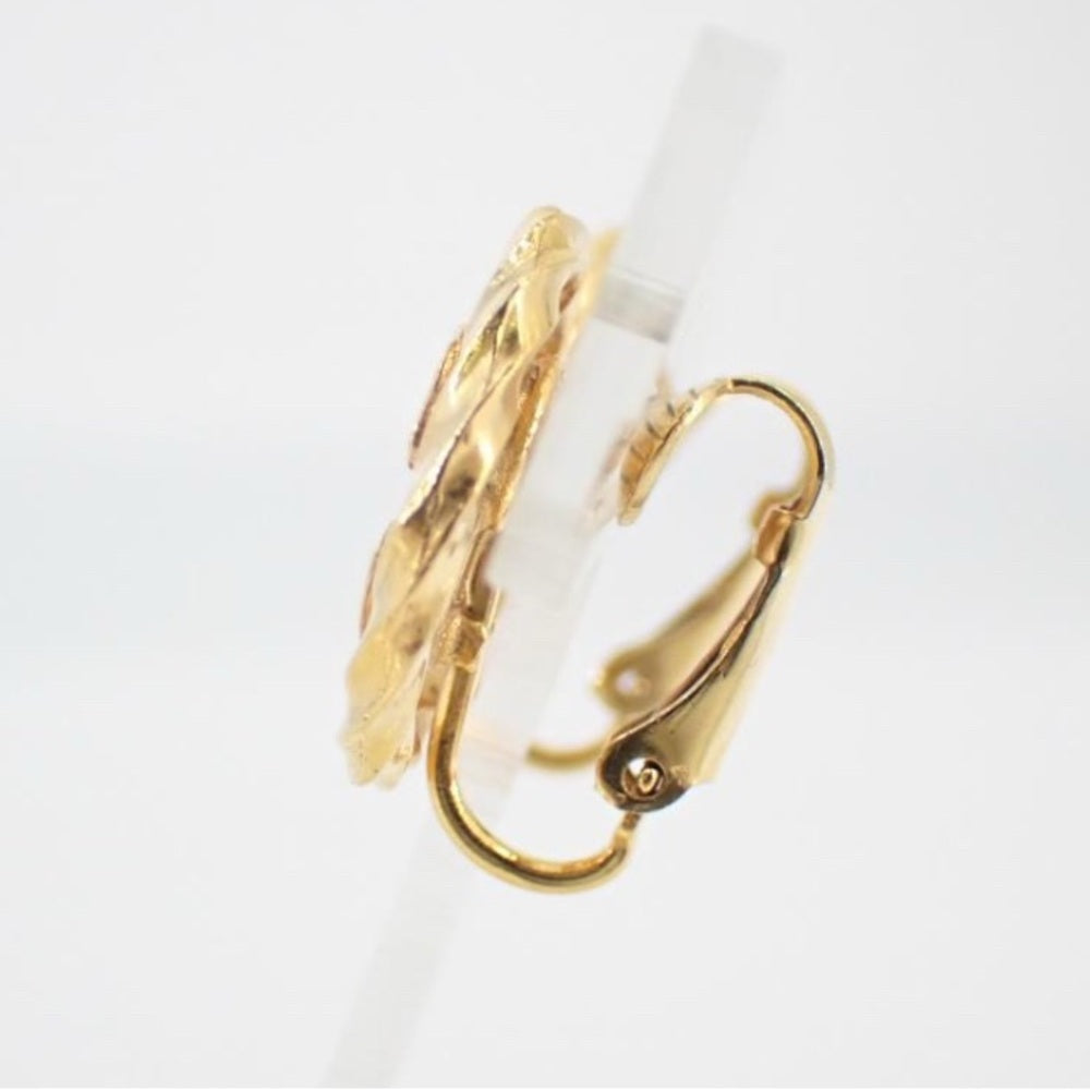 Authentic Chanel CC Rhinestone Clip on Earrings in Gold
