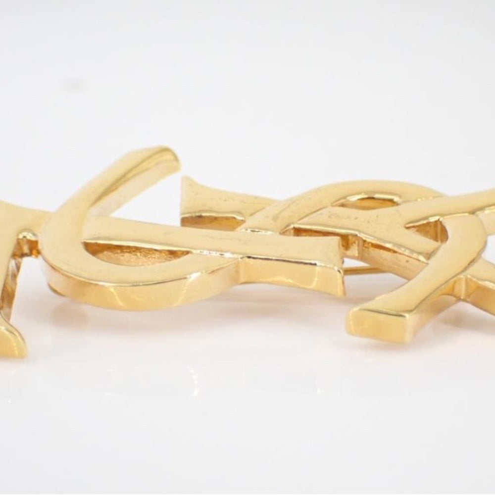 SAINT LAURENT YSL Logo Brooch Gold Metal