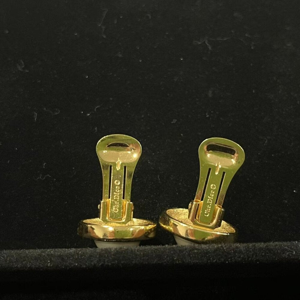 Vintage CHRISTIAN DIOR Designer Signed Gold Plated Faux Pearl And Crystal Paten
