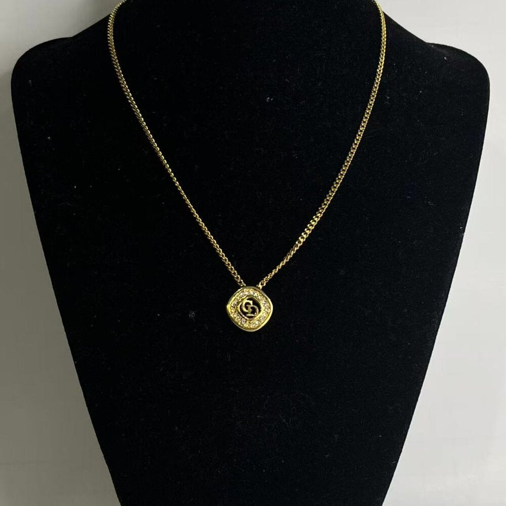 Christian Dior Crystal CD Pendant Necklace