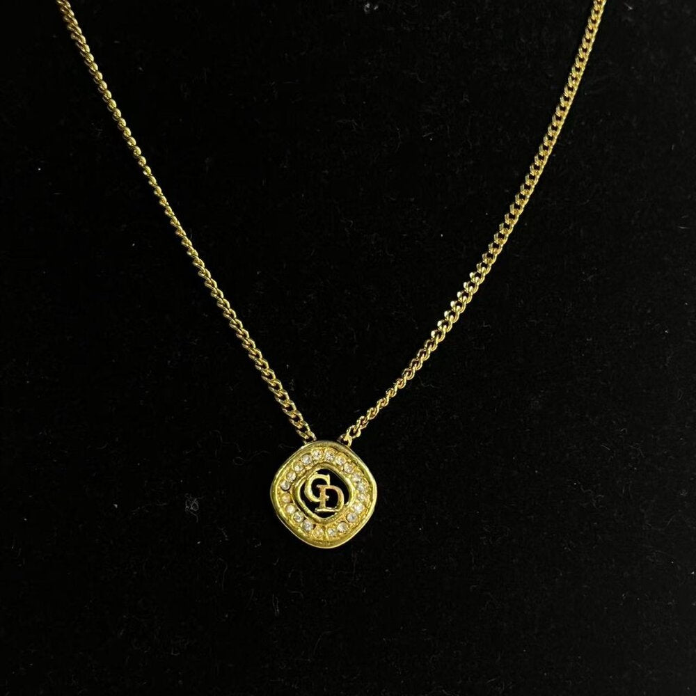 Christian Dior Crystal CD Pendant Necklace