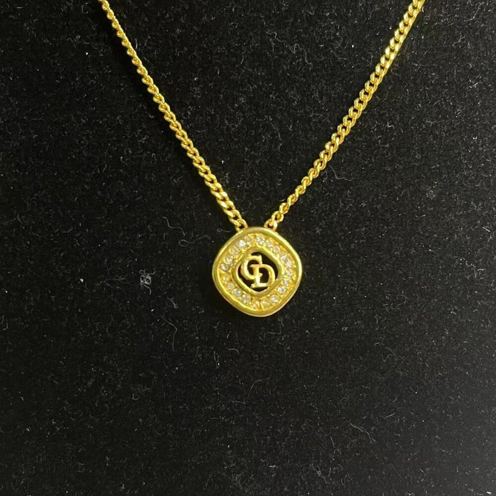 Christian Dior Crystal CD Pendant Necklace
