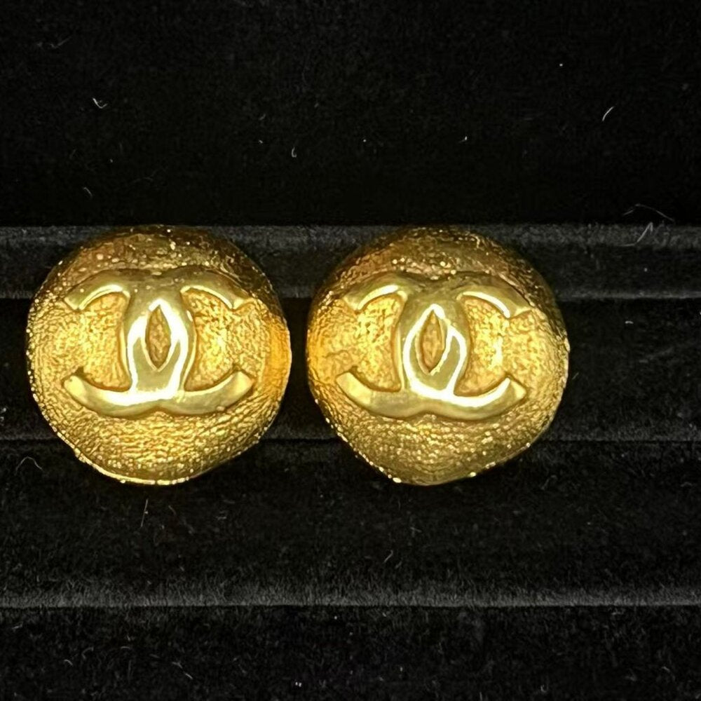 Chanel Coco Marc Rhinestone Earrings Gold