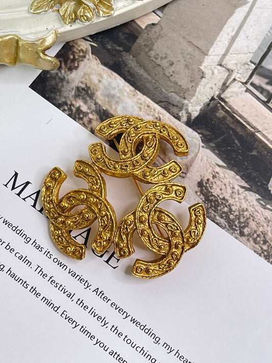 Chanel Gold Plated Triple Coco Brooch Golden