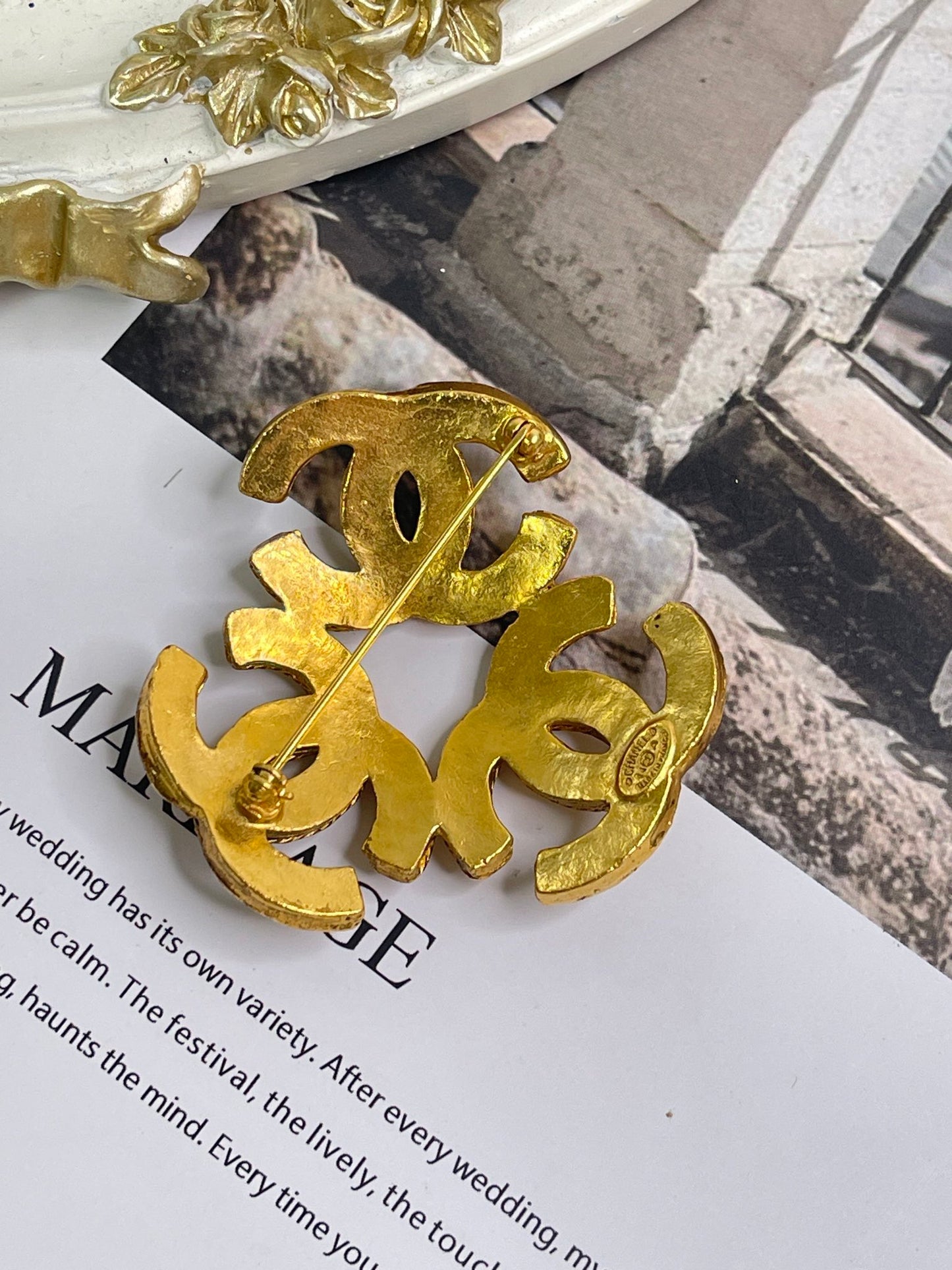 Chanel Gold Plated Triple Coco Brooch Golden