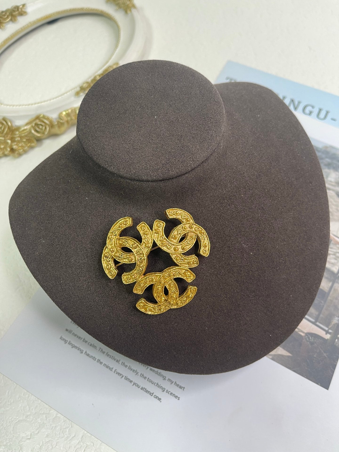 Chanel Gold Plated Triple Coco Brooch Golden