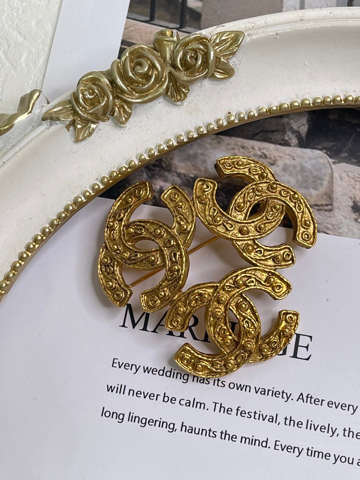 Chanel Gold Plated Triple Coco Brooch Golden