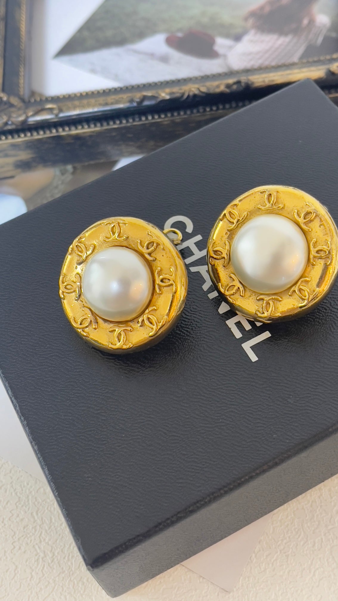 Gold Chanel Gold Plated CC Faux Pearl Clip on Earrings Golden