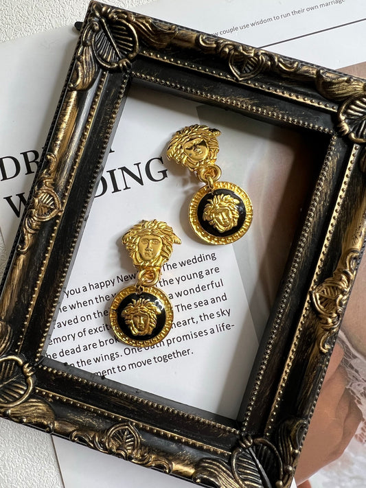 Vintage Versace Black & White Medusa Earrings