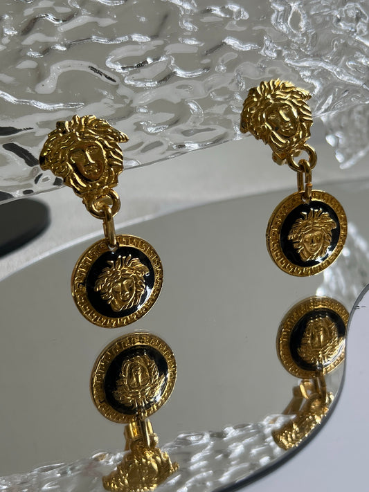 Vintage Versace Black & White Medusa Earrings