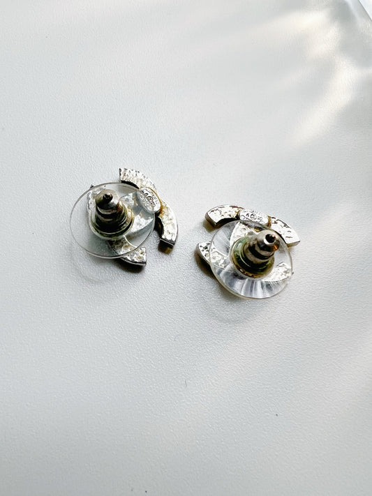 Chanel Classic Silver CC Crystal Medium Piercing Earrings