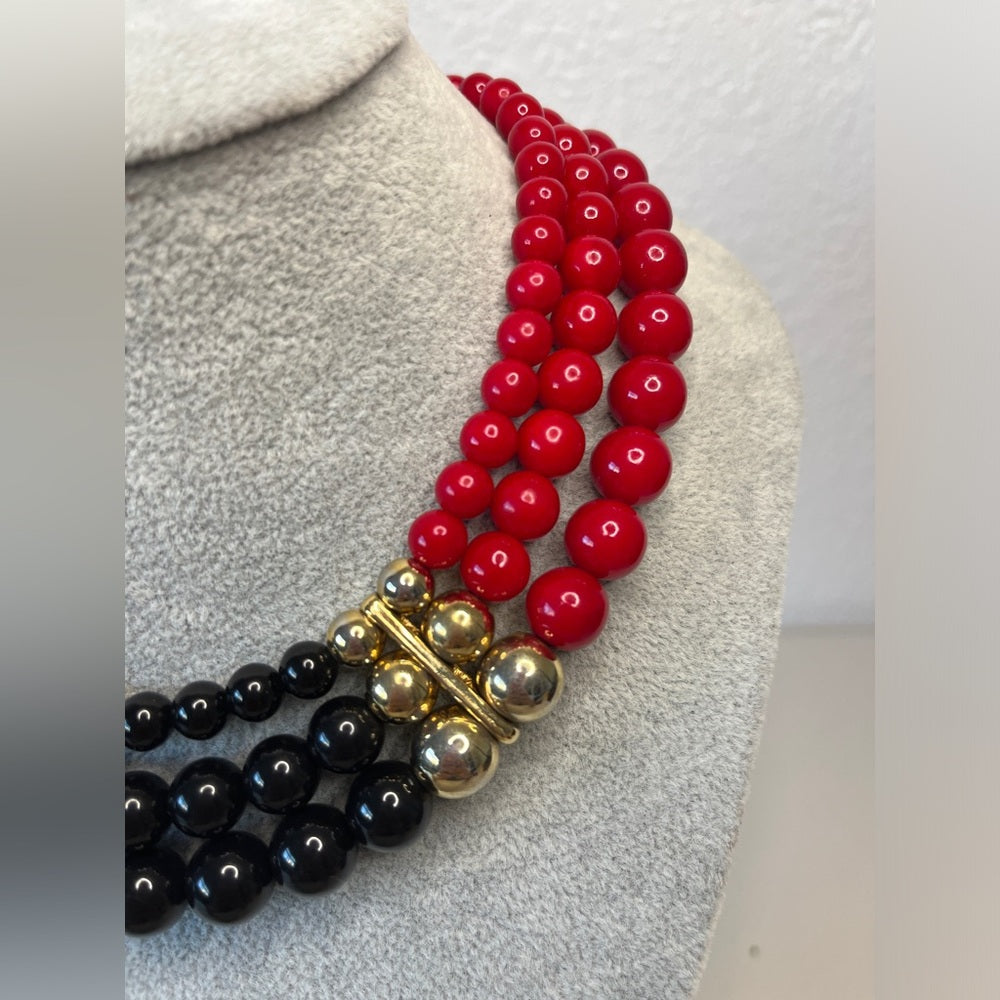 Vintage Statement Red Black Rhinestone Choker Necklace