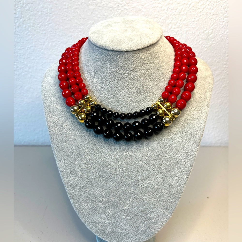 Vintage Statement Red Black Rhinestone Choker Necklace