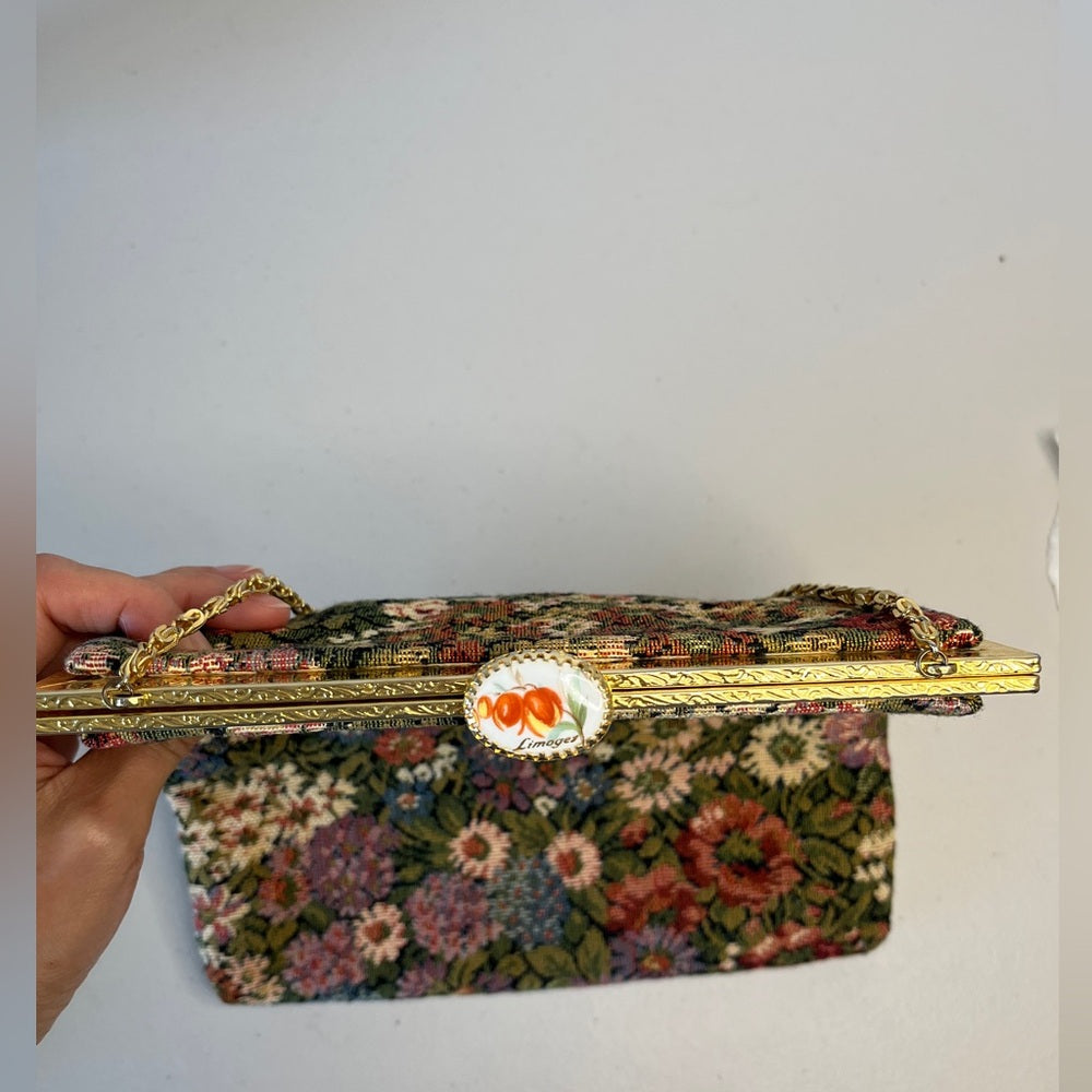 Vintage Gold Thread & Tapestry Clutch Evening Bag