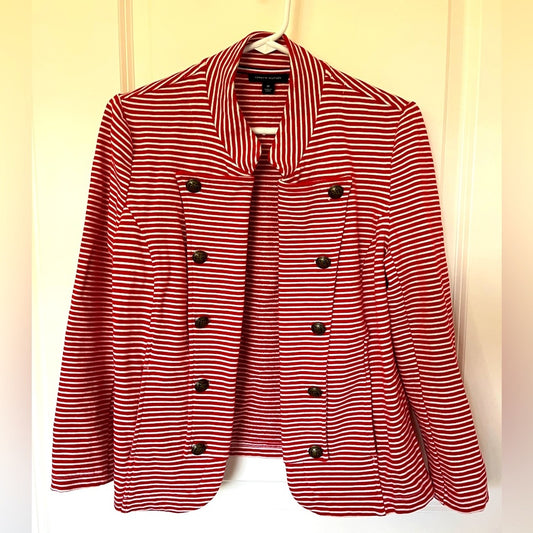 Tommy Hilfiger Women's Jacket Red White Stripes Open Front Military Size M