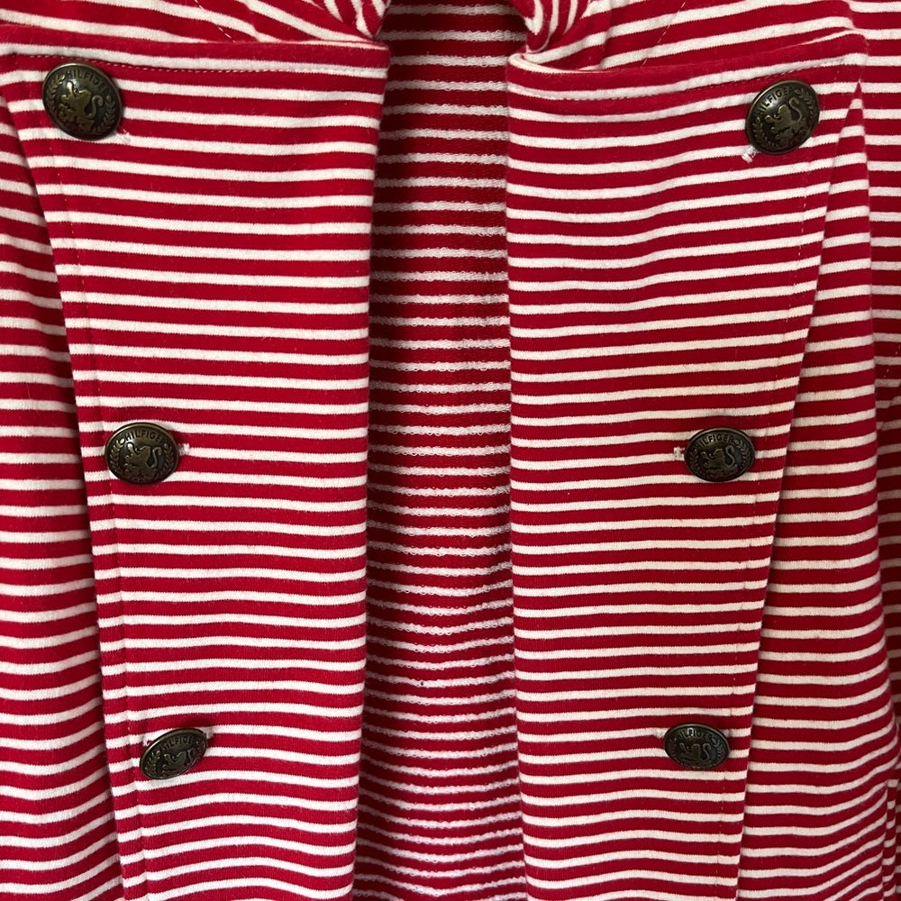 Tommy Hilfiger Women's Jacket Red White Stripes Open Front Military Size M