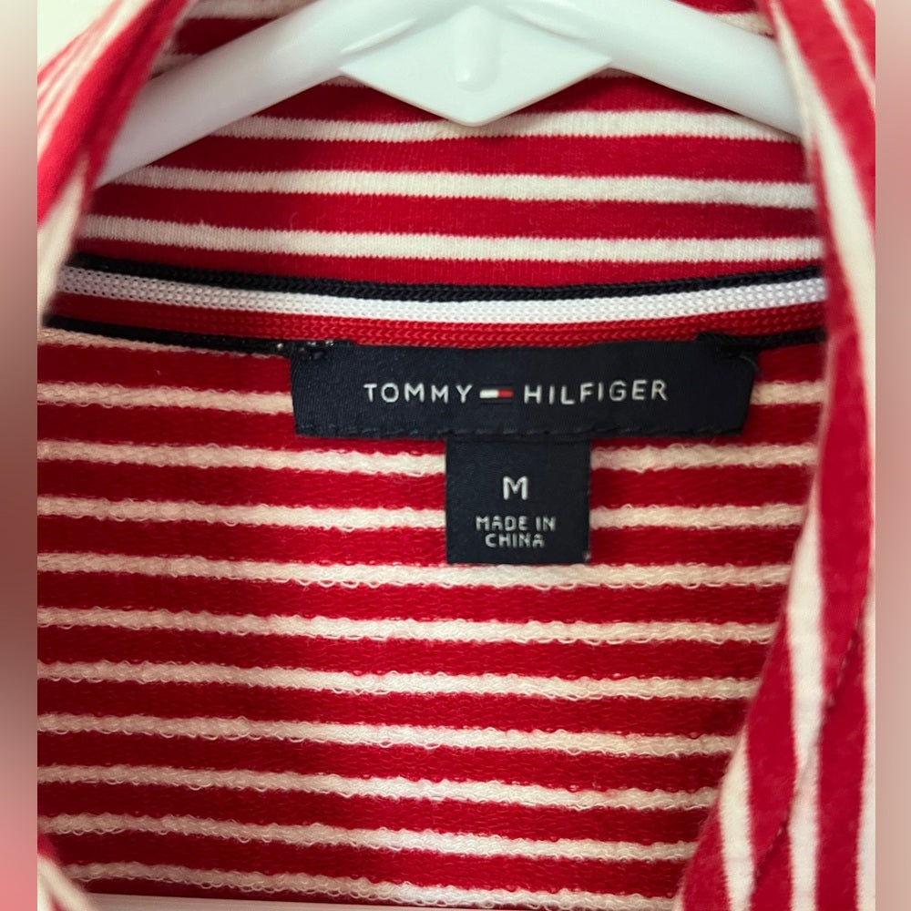 Tommy Hilfiger Women's Jacket Red White Stripes Open Front Military Size M