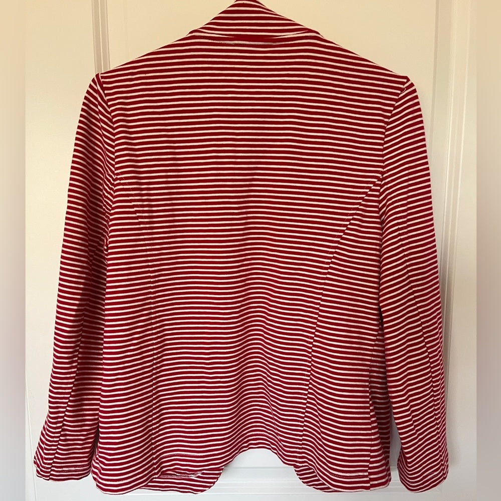 Tommy Hilfiger Women's Jacket Red White Stripes Open Front Military Size M