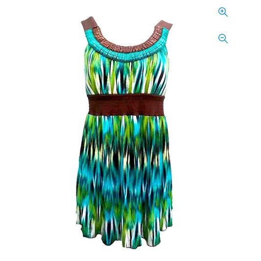 🔥Womens Green Blue Heather Skater Dress Brown Aqua Beaded Neckline Dress