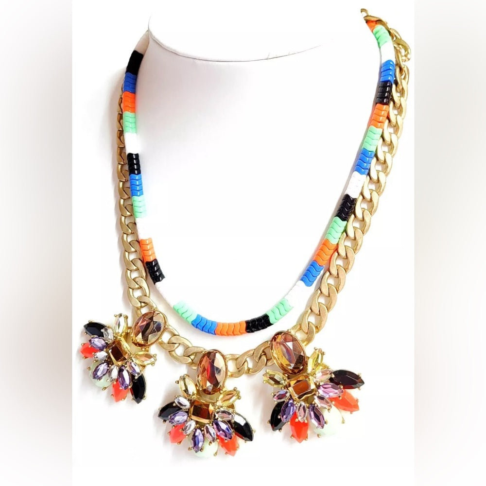 Collar de doble hebra de cristales en capas de J.Crew Factory con buey dorado multicolor dorado claro