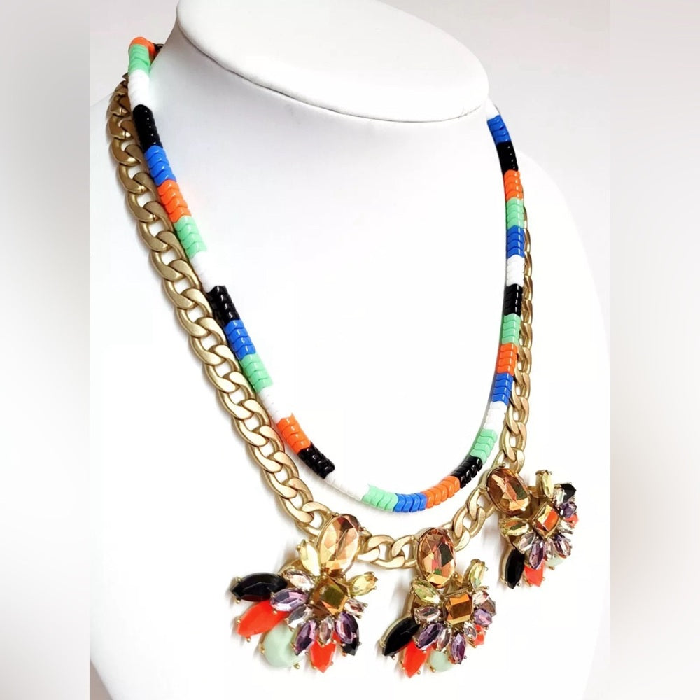 Collar de doble hebra de cristales en capas de J.Crew Factory con buey dorado multicolor dorado claro