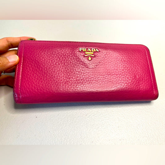 Authentic PRADA Long Wallet leather Purse Pink Round Zipper