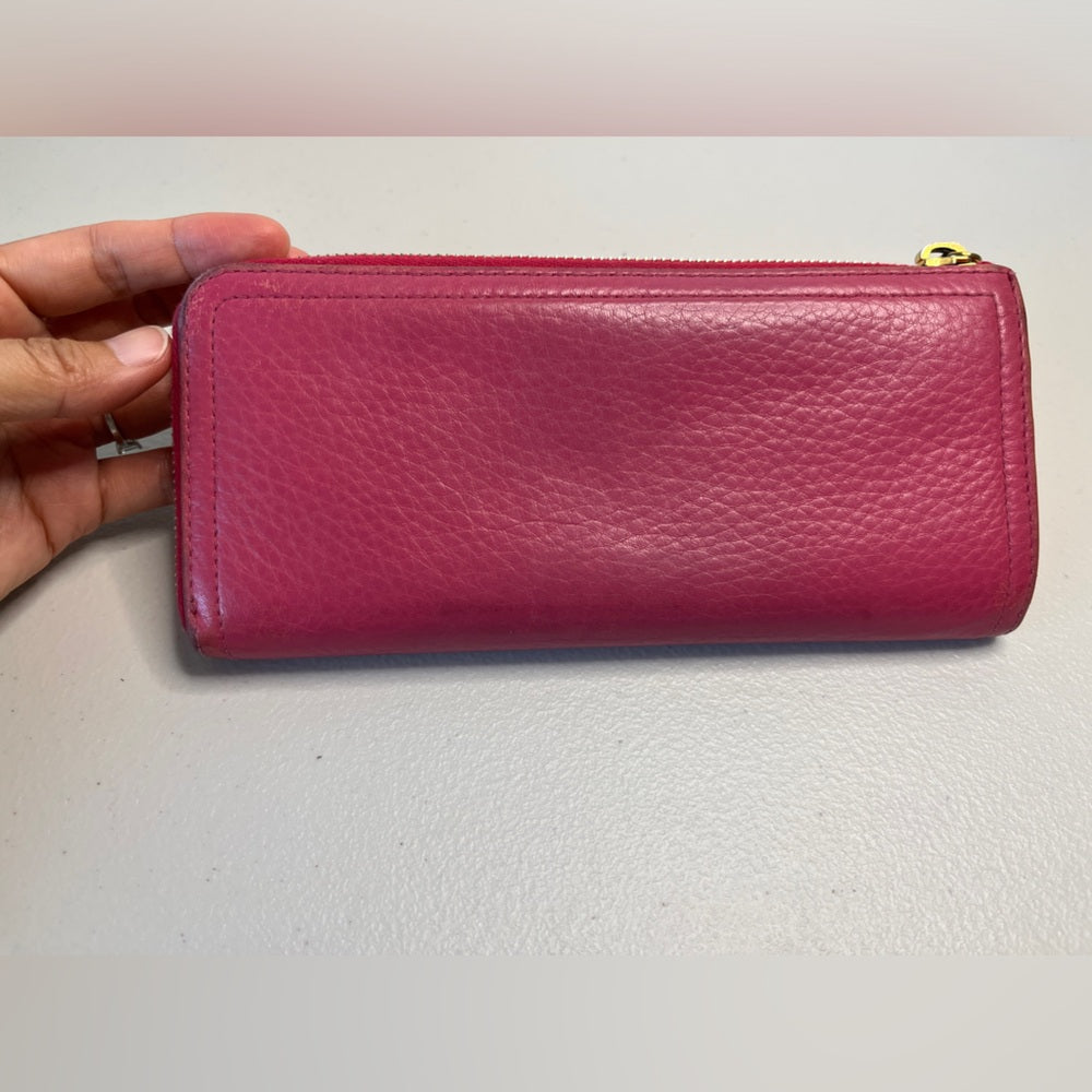 Authentic PRADA Long Wallet leather Purse Pink Round Zipper