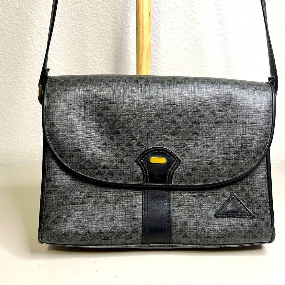 Vintage Liz Claiborne Purse Handbag  Gray Triangle Logo Cross Body Bag 80s