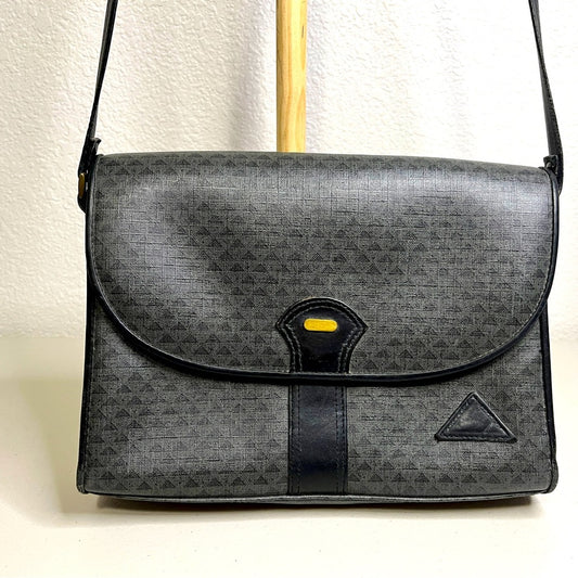 Bolso de mano vintage Liz Claiborne con logo en forma de triángulo gris, bolso cruzado, años 80