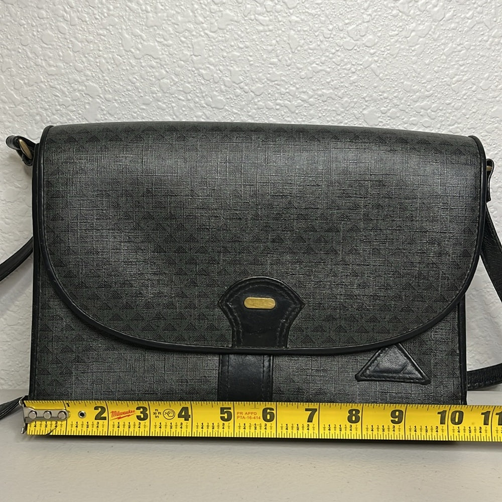 Bolso de mano vintage Liz Claiborne con logo en forma de triángulo gris, bolso cruzado, años 80