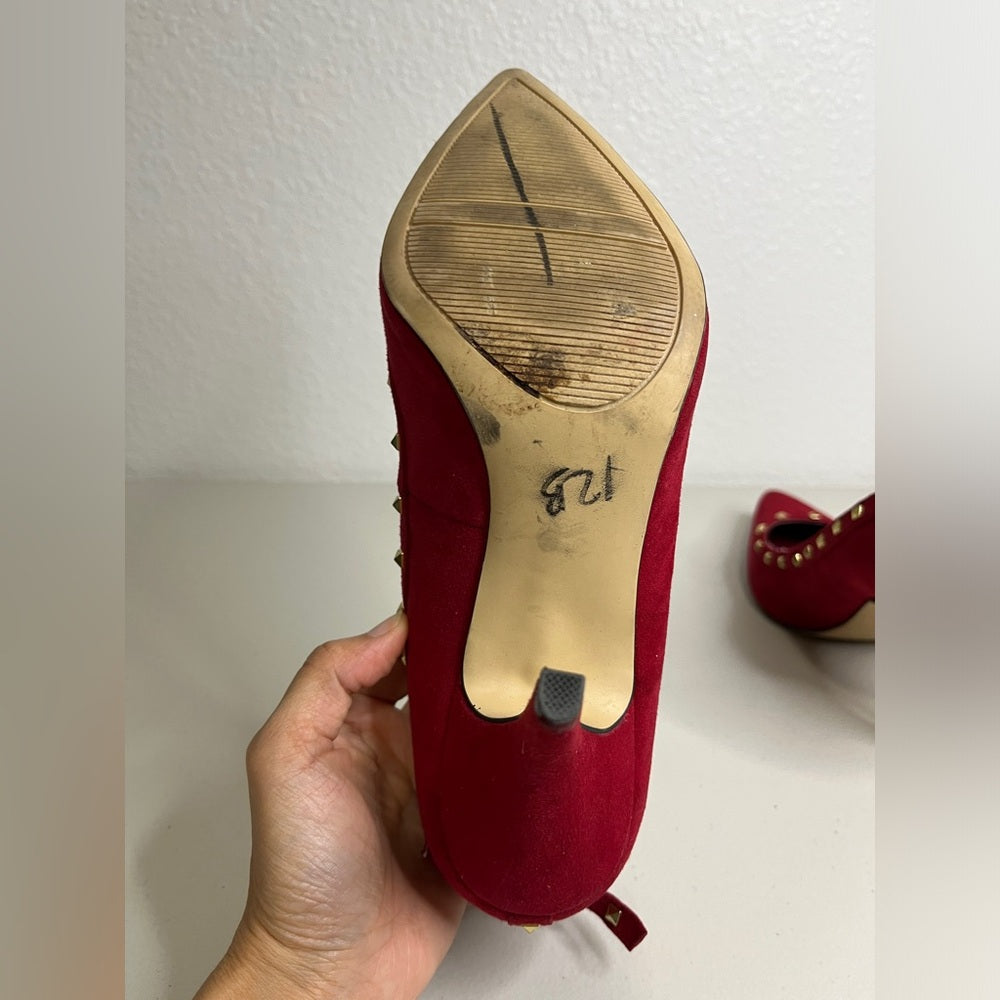 Zapatos de tacón con lazo y tachuelas de ante rojo Elle para mujer, 8,5 m