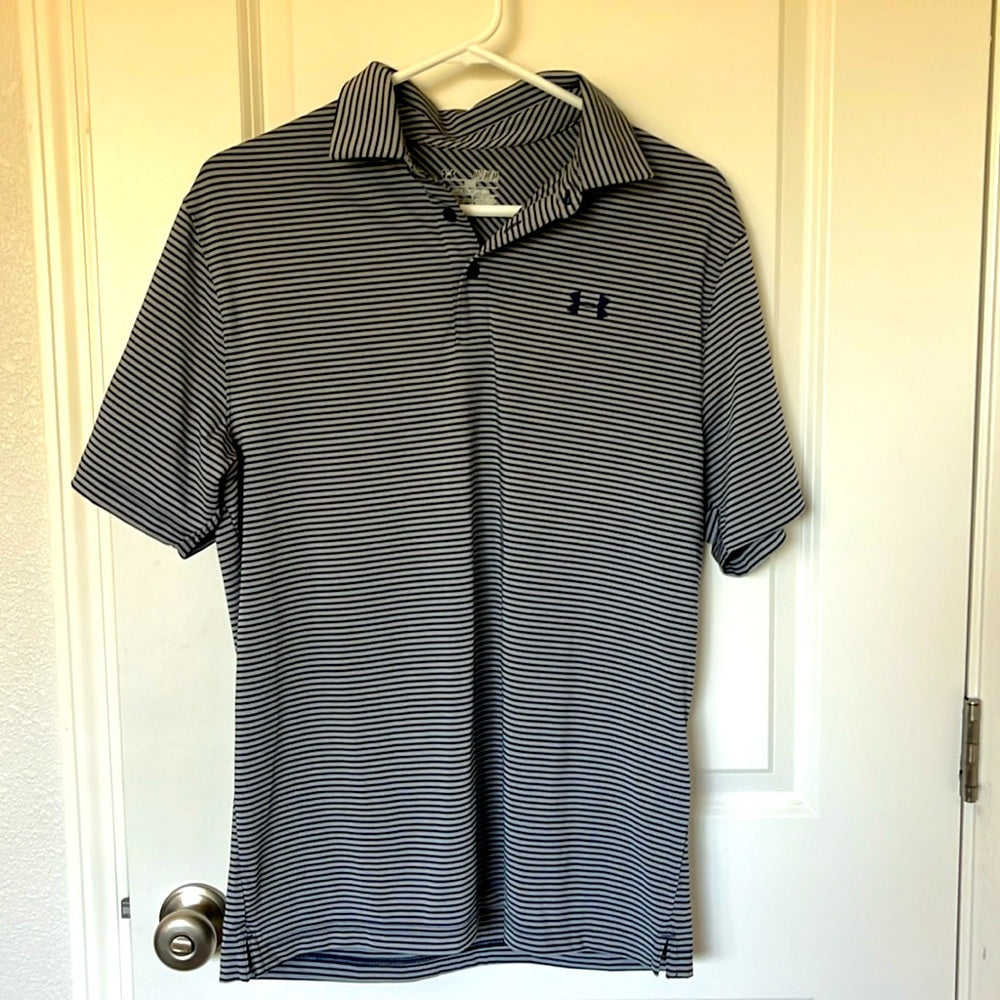 Camiseta polo holgada de golf informal con rayas azules para hombre Under Armour Heat Gear, talla L