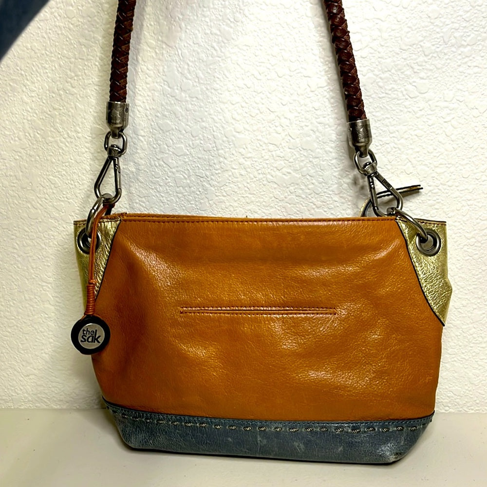 The Sak Kendra Blue/Tan/Metallic Gold Leather Shoulder Bag