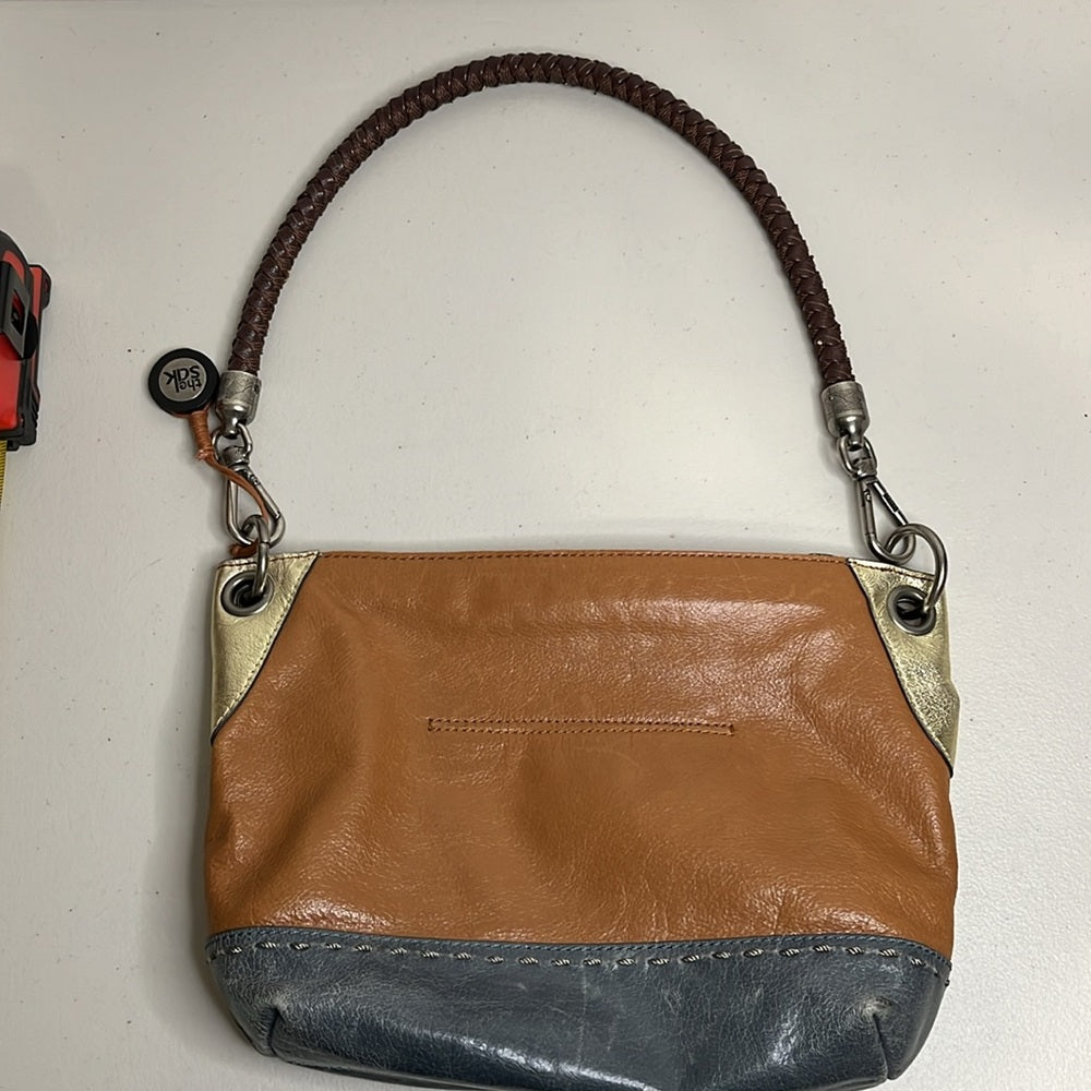 The Sak Kendra Blue/Tan/Metallic Gold Leather Shoulder Bag