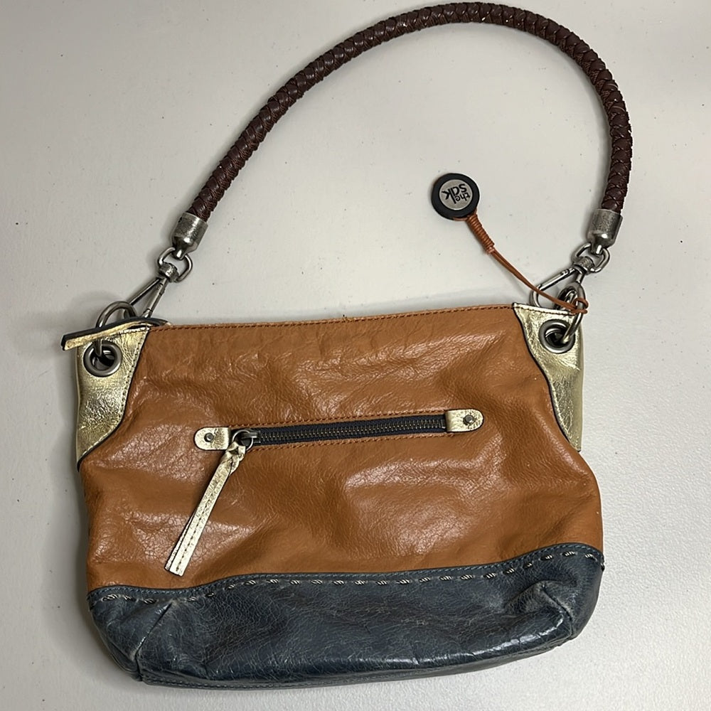 The Sak Kendra Blue/Tan/Metallic Gold Leather Shoulder Bag