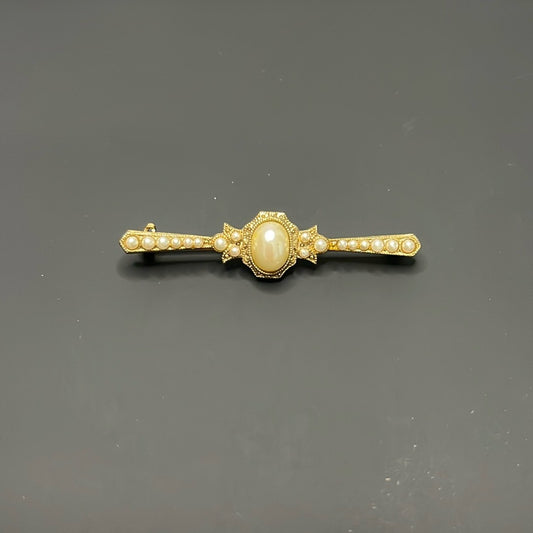 Faux Pearl Bar Brooch Vintage