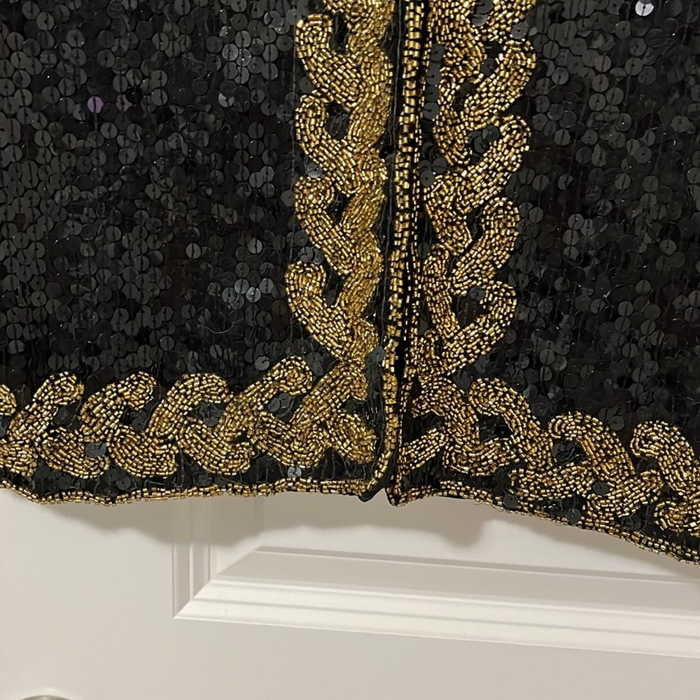 jasmine by kvm Calie 100% Pure Silk Jacket With Black & Gold Sequin Size XL