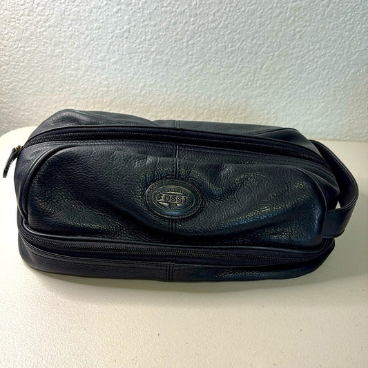 Fossil Black Leather Men's Toiletry Bag Dopp kit