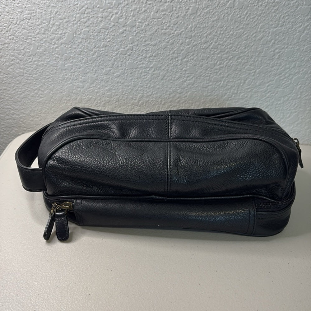 Fossil Black Leather Men's Toiletry Bag Dopp kit